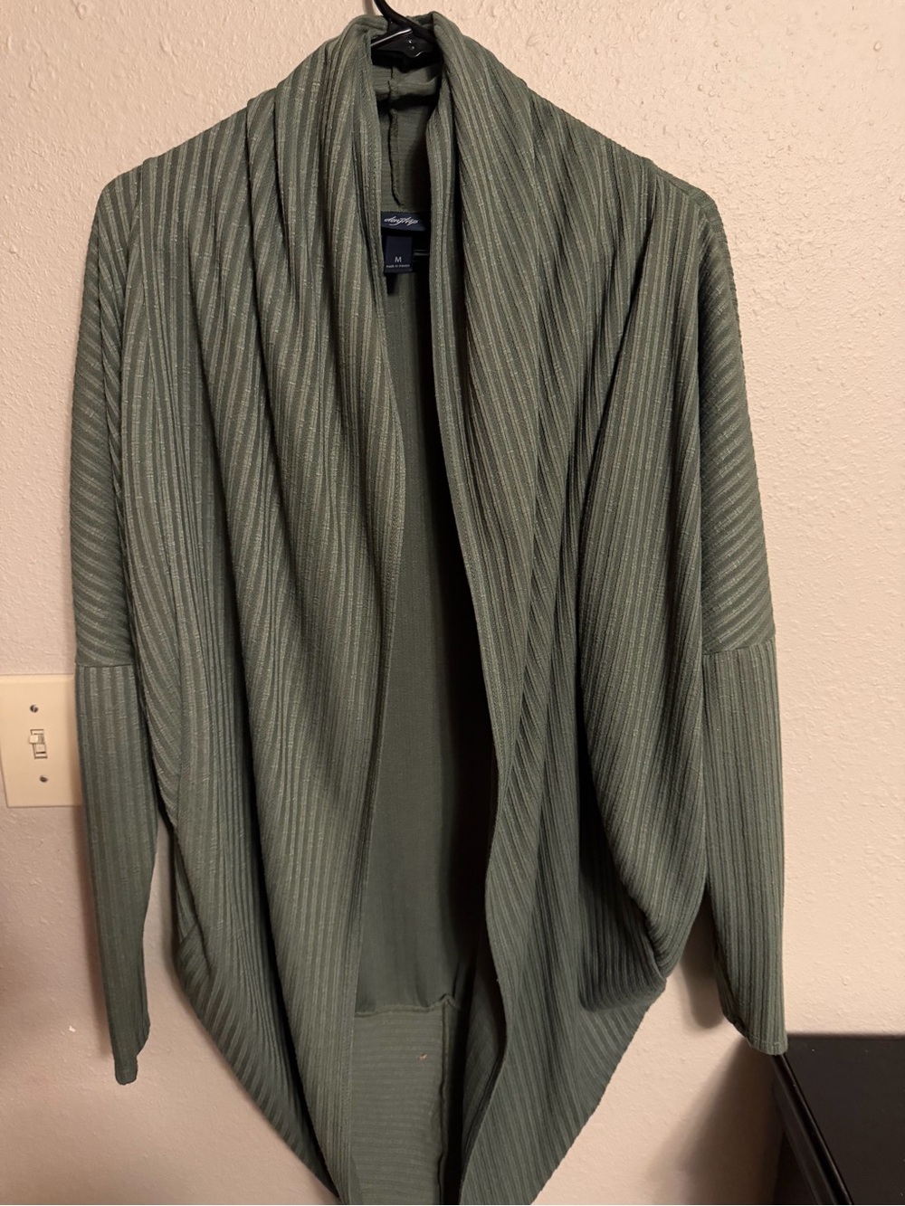 Daytrip Olive Green Ribbed Open Cardigan